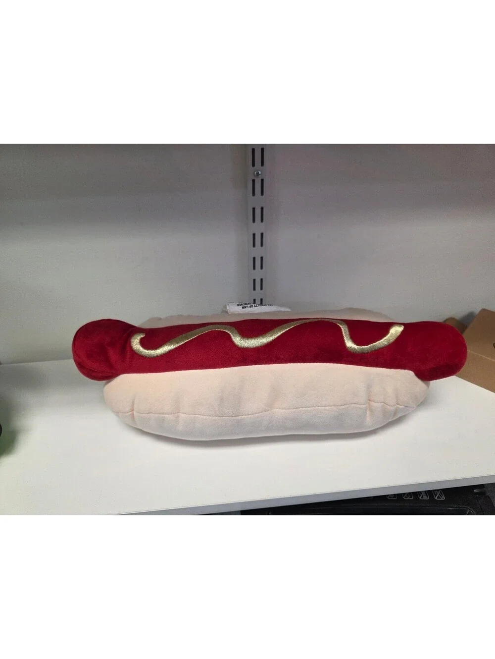 Plush Hot Dog Pillow with Gold Mustard Detail